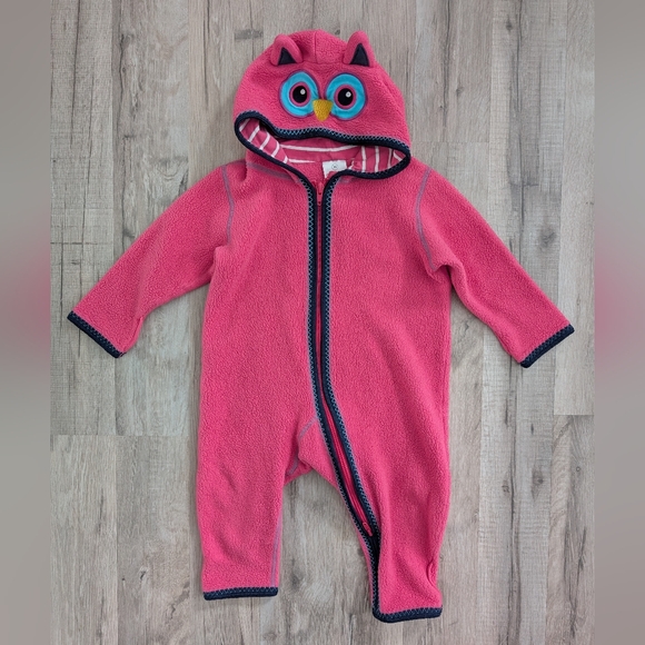 Hanna Andersson Other - Hanna Andersson Pink Owl Hooded Fleece Bunting Footie, 6-12m (Z6)